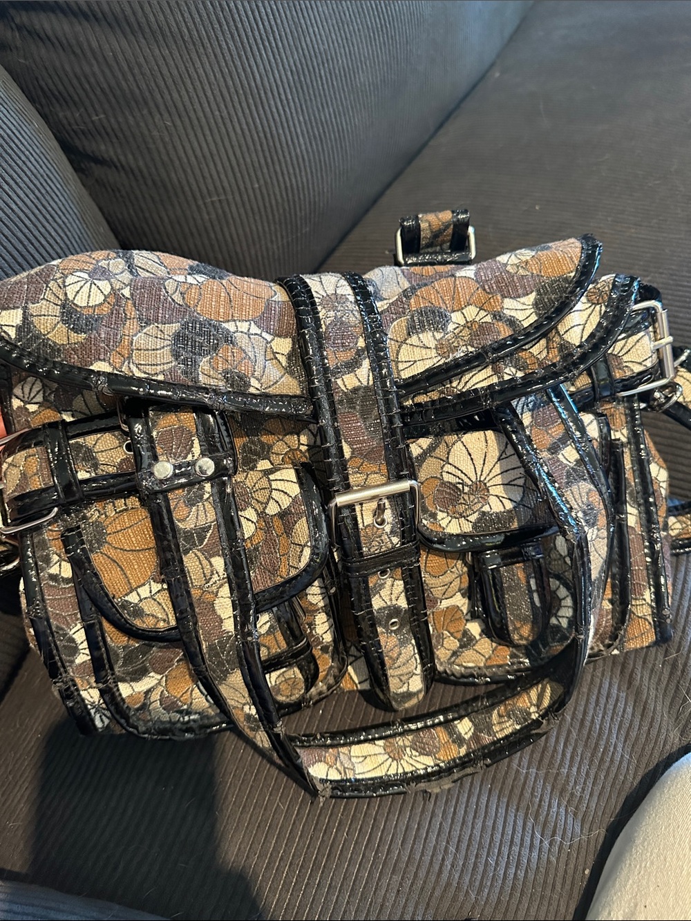 Miss June vintage Women’s Floral Pattern Satchel Bag in Brown and Black